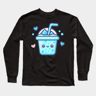 Cute Kawaii Blue Ice Drink with Hearts | Kawaii Food Art for Kawaii Lovers Long Sleeve T-Shirt